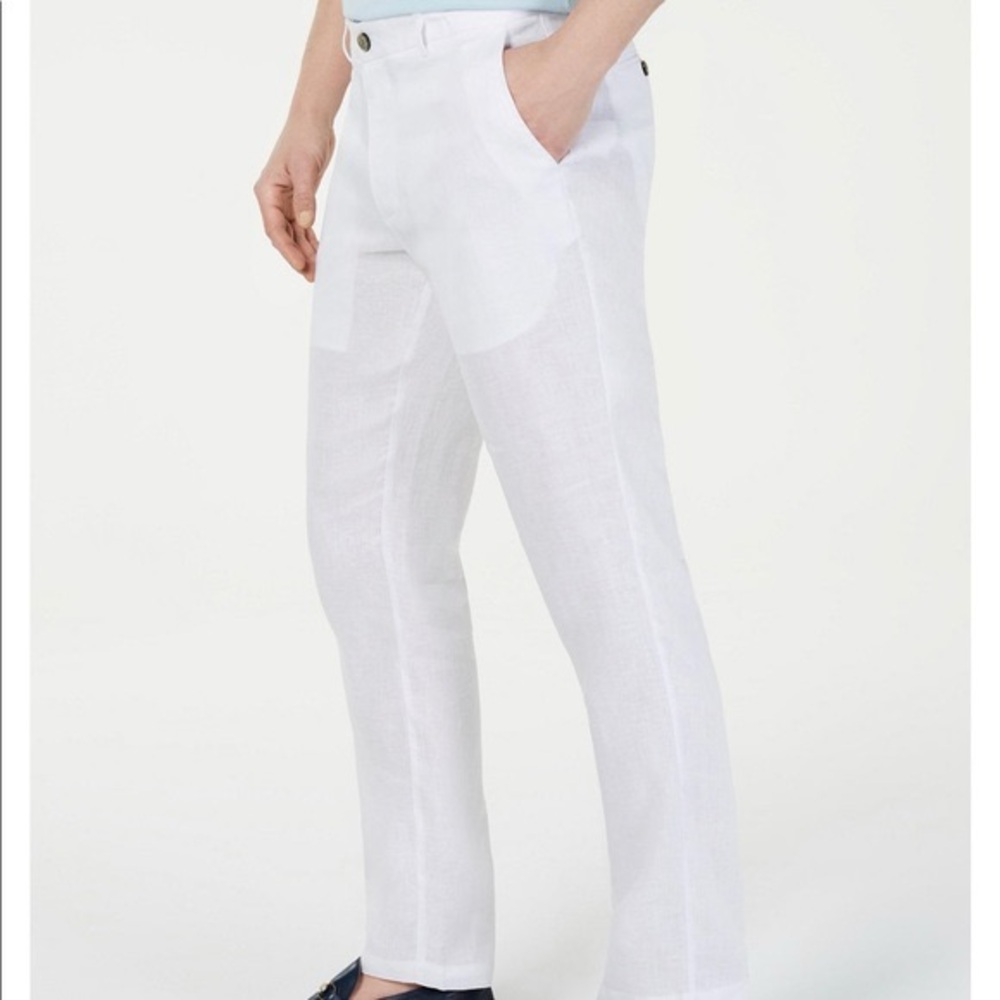 Tasso Elba White Linen Men's Trouser Pants, 34 W 30 L